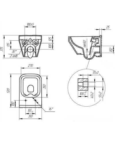 Комплект унитаза с инсталляцией Cersanit Crea Square CO DPL EO slim 63997 с сиденьем Микролифт