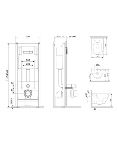 Комплект унитаза с инсталляцией AM.PM Like FlashClean IS30201.801701 с сиденьем Микролифт и Белой клавишей смыва