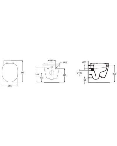 Комплект подвесной унитаз Ideal Standard Connect Space E804601 + E772401 + система инсталляции Geberit 111.362.00.5