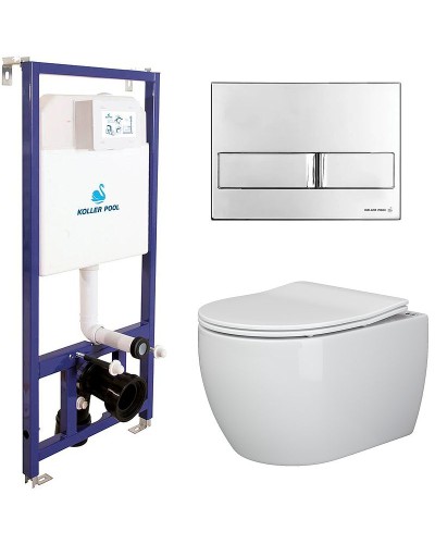 Комплект унитаза Ceramica Nova Play CN3001 с инсталляцией Koller Pool DUNE1200SL+Neon с сиденьем Микролифт и клавишей смыва Хром