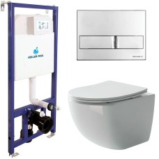 Комплект унитаза Ceramica Nova Forma CN3009 с инсталляцией Koller Pool DUNE1200SL+Neon с сиденьем Микролифт и клавишей смыва Хром