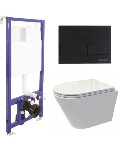 Комплект унитаза Koller Pool Orion OR-0515-RW с инсталляцией Berges Wasserhaus Novum L5 040215 с сиденьем Микролифт и Черной матовой клавишей смыва