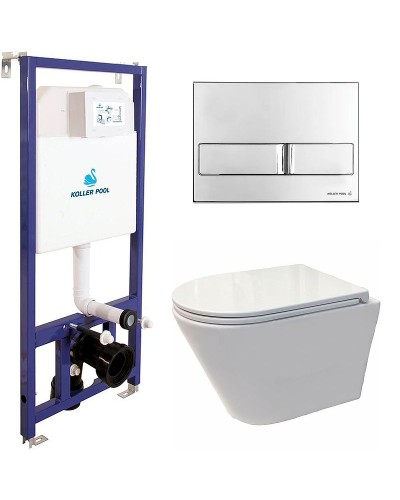 Комплект унитаза Koller Pool Orion OR-0515-RW с инсталляцией Koller Pool DUNE1200SL+Neon с сиденьем Микролифт и клавишей смыва Хром