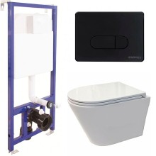 Комплект унитаза Koller Pool Orion OR-0515-RW с инсталляцией Berges Wasserhaus Novum D5 040235 с сиденьем Микролифт и Черной матовой клавишей смыва