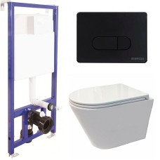 Комплект унитаза Koller Pool Orion OR-0515-RW с инсталляцией Berges Wasserhaus Novum D5 040235 с сиденьем Микролифт и Черной матовой клавишей смыва