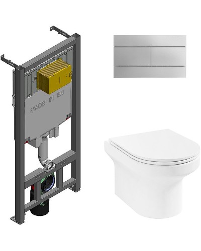 Комплект унитаза Jacob Delafon Elite EDX114RU-00 с сиденьем Микролифт и инсталляцией Jacob Delafon E29025-NF+E4316-CP с клавишей смыва Хром