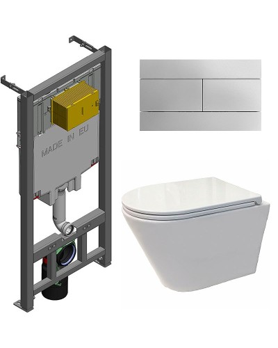 Комплект унитаза Koller Pool Orion OR-0515-RW с сиденьем Микролифт и инсталляцией Jacob Delafon E29025-NF+E4316-CP с клавишей смыва Хром