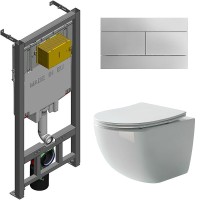 Комплект унитаза Ceramica Nova Forma CN3009 с сиденьем Микролифт и инсталляцией Jacob Delafon E29025-NF+E4316-CP с клавишей смыва Хром