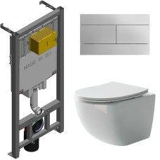 Комплект унитаза Ceramica Nova Forma CN3009 с сиденьем Микролифт и инсталляцией Jacob Delafon E29025-NF+E4316-CP с клавишей смыва Хром