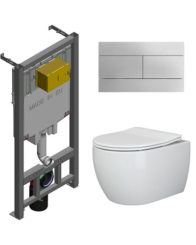 Комплект унитаза Ceramica Nova Play CN3001 с сиденьем Микролифт и инсталляцией Jacob Delafon E29025-NF+E4316-CP с клавишей смыва Хром