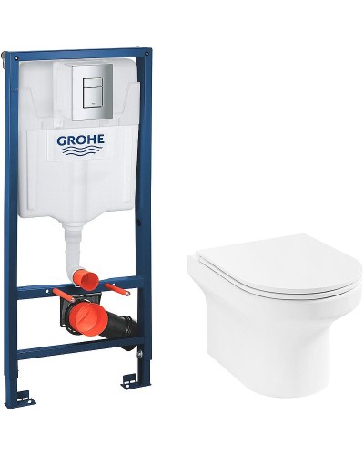 Комплект унитаза Jacob Delafon Elite EDX114RU-00 с инсталляцией Grohe Rapid SL 38772001 с сиденьем Микролифт и клавишей смыва Хром