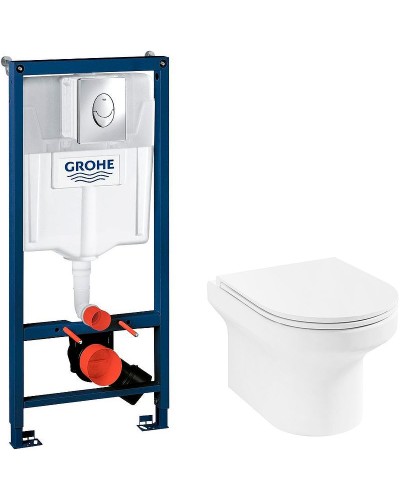 Комплект унитаза Jacob Delafon Elite EDX114RU-00 с инсталляцией Grohe Rapid SL 38721001 с сиденьем Микролифт и клавишей смыва Хром