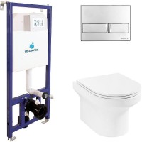 Комплект унитаза Jacob Delafon Elite EDX114RU-00 с инсталляцией Koller Pool DUNE1200SL+Neon с сиденьем Микролифт и клавишей смыва Хром