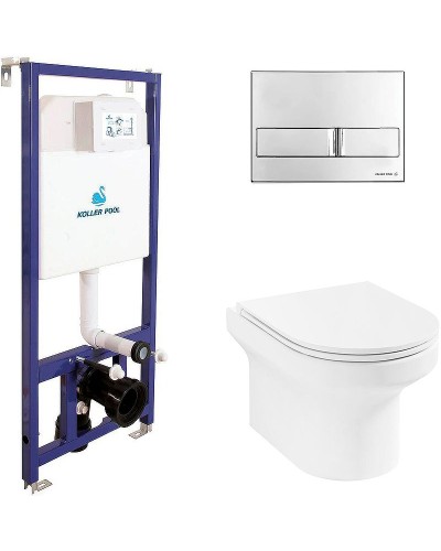 Комплект унитаза Jacob Delafon Elite EDX114RU-00 с инсталляцией Koller Pool DUNE1200SL+Neon с сиденьем Микролифт и клавишей смыва Хром