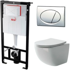 Комплект унитаза Ceramica Nova Forma CN3009 с инсталляцией Alcaplast Sadromodul AM101/1120-3:1 RU M71-0001 с сиденьем Микролифт и клавишей смыва Хром