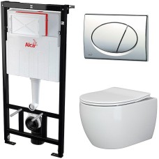 Комплект унитаза Ceramica Nova Play CN3001 с инсталляцией Alcaplast Sadromodul AM101/1120-3:1 RU M71-0001 с сиденьем Микролифт и клавишей смыва Хром