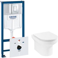 Комплект унитаза Jacob Delafon Elite EDX114RU-00 с инсталляцией Grohe Rapid SL 38775001 с сиденьем Микролифт и клавишей смыва Хром