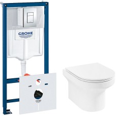 Комплект унитаза Jacob Delafon Elite EDX114RU-00 с инсталляцией Grohe Rapid SL 38775001 с сиденьем Микролифт и клавишей смыва Хром