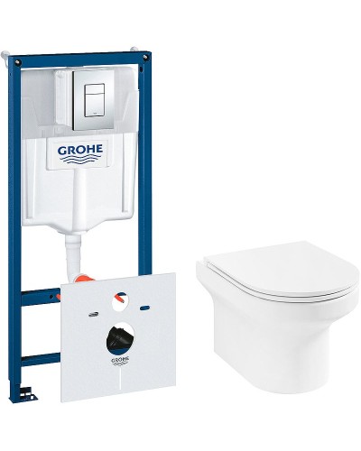 Комплект унитаза Jacob Delafon Elite EDX114RU-00 с инсталляцией Grohe Rapid SL 38775001 с сиденьем Микролифт и клавишей смыва Хром