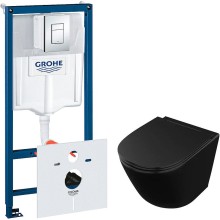 Комплект унитаза Owl 1975 Vind Cirkel-H OWLT190305 с инсталляцией Grohe Rapid SL 38775001 с сиденьем Микролифт и клавишей смыва Хром