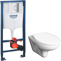 Комплект унитаза Roca Mateo 346200000+ZRU9302815 с инсталляцией Grohe Rapid SL 38772001 с сиденьем и клавишей смыва Хром