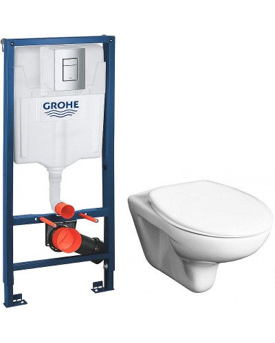 Комплект унитаза Roca Mateo 346200000+ZRU9302815 с инсталляцией Grohe Rapid SL 38772001 с сиденьем и клавишей смыва Хром