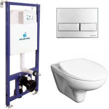 Комплект унитаза Roca Mateo 346200000+ZRU9302815 с инсталляцией Koller Pool DUNE1200SL+Neon с сиденьем и клавишей смыва Хром