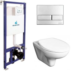 Комплект унитаза Roca Mateo 346200000+ZRU9302815 с инсталляцией Koller Pool DUNE1200SL+Neon с сиденьем и клавишей смыва Хром