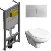 Комплект унитаза Roca Mateo 346200000+ZRU9302815 с сиденьем и инсталляцией Jacob Delafon E29025-NF+E4316-CP с клавишей смыва Хром