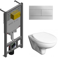 Комплект унитаза Roca Mateo 346200000+ZRU9302815 с сиденьем и инсталляцией Jacob Delafon E29025-NF+E4316-CP с клавишей смыва Хром