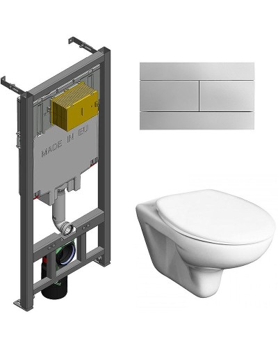 Комплект унитаза Roca Mateo 346200000+ZRU9302815 с сиденьем и инсталляцией Jacob Delafon E29025-NF+E4316-CP с клавишей смыва Хром
