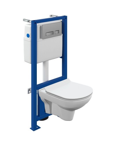 Комплект унитаза с инсталляцией Cersanit City 64075 с сиденьем Микролифт и клавишей смыва Хром матовый