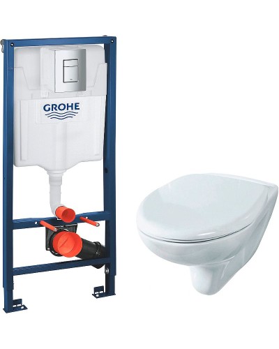 Комплект унитаза Rosa Элеганс Люкс Вн УнБ32 4620008195438 с инсталляцией Grohe Rapid SL 38772001 с сиденьем Микролифт и клавишей смыва Хром