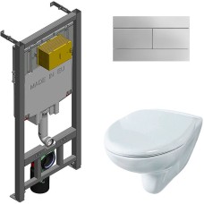 Комплект унитаза Rosa Элеганс Люкс Вн УнБ32 4620008195438 с сиденьем Микролифт и инсталляцией Jacob Delafon E29025-NF+E4316-CP с клавишей смыва Хром