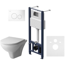 Комплект унитаза с инсталляцией AM.PM Gem FlashClean IS49001.901700 с сиденьем Микролифт и Белой клавишей смыва