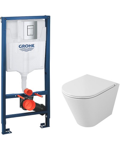 Комплект унитаза Owl 1975 Vind Ruta-H OWLT190304 с инсталляцией Grohe Rapid SL 38772001 с сиденьем Микролифт и клавишей смыва Хром
