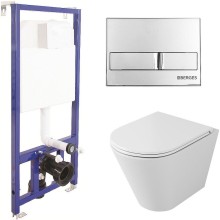 Комплект унитаза Owl 1975 Vind Ruta-H OWLT190304 с инсталляцией Berges Wasserhaus Novum L3 040213 с сиденьем Микролифт и клавишей смыва Хром