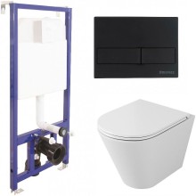 Комплект унитаза Owl 1975 Vind Ruta-H OWLT190304 с инсталляцией Berges Wasserhaus Novum L5 040215 с сиденьем Микролифт и Черной матовой клавишей смыва