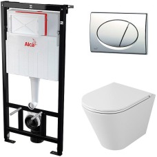Комплект унитаза Owl 1975 Vind Ruta-H OWLT190304 с инсталляцией Alcaplast Sadromodul AM101/1120-3:1 RU M71-0001 с сиденьем Микролифт и клавишей смыва Хром