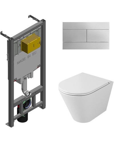 Комплект унитаза Owl 1975 Vind Ruta-H OWLT190304 с сиденьем Микролифт и инсталляцией Jacob Delafon E29025-NF+E4316-CP с клавишей смыва Хром