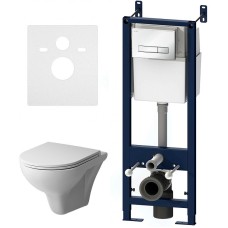 Комплект унитаза с инсталляцией AM.PM Gem FlashClean IS30201.901700 с сиденьем Микролифт и Белой глянцевой клавишей смыва