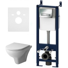 Комплект унитаза с инсталляцией AM.PM Gem FlashClean IS30251.901700 с сиденьем Микролифт и клавишей смыва Хром глянцевый