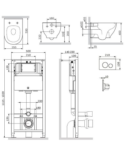 Комплект унитаза с инсталляцией AM.PM Like IS49001.801701 с сиденьем Микролифт и Белой клавишей смыва