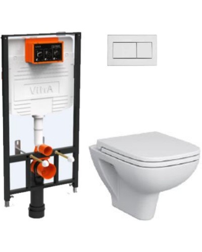 Комплект унитаза с инсталляцией Vitra S 20 9004B003-7207 с сиденьем Микролифт и клавишей смыва Хром глянец