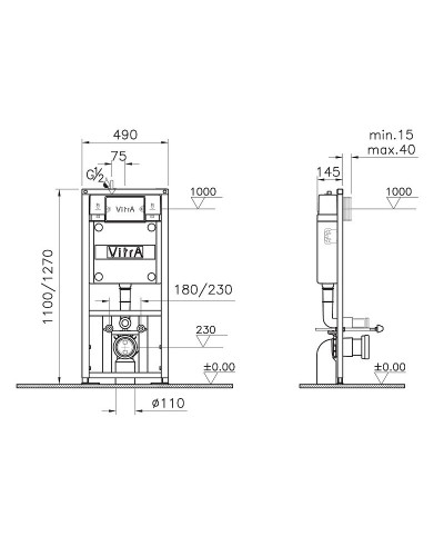 Комплект унитаза с инсталляцией Vitra Metropole 9820B003-7201 с сиденьем Микролифт и клавишей смыва Хром матовый