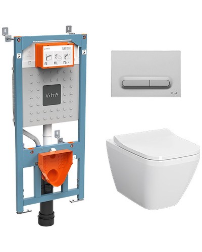 Комплект унитаза с инсталляцией Vitra Integra Square 9856B003-7206 с сиденьем Микролифт и клавишей смыва Хром матовый