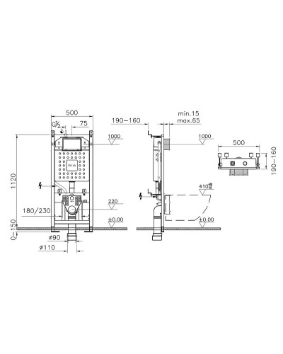 Комплект унитаза с инсталляцией Vitra Integra Square 9856B003-7206 с сиденьем Микролифт и клавишей смыва Хром матовый