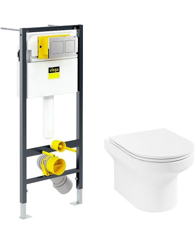 Комплект унитаза Jacob Delafon Elite EDX114RU-00 с инсталляцией Viega Prevista Dry 8524.14 792596 с сиденьем Микролифт и клавишей смыва Хром