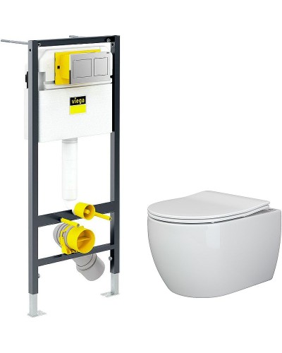 Комплект унитаза Ceramica Nova Play CN3001 с инсталляцией Viega Prevista Dry 8524.14 792596 с сиденьем Микролифт и клавишей смыва Хром