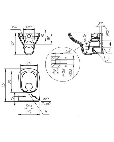 Комплект унитаза с инсталляцией Cersanit Carina 64119 с сиденьем Микролифт и Белой клавишей смыва
